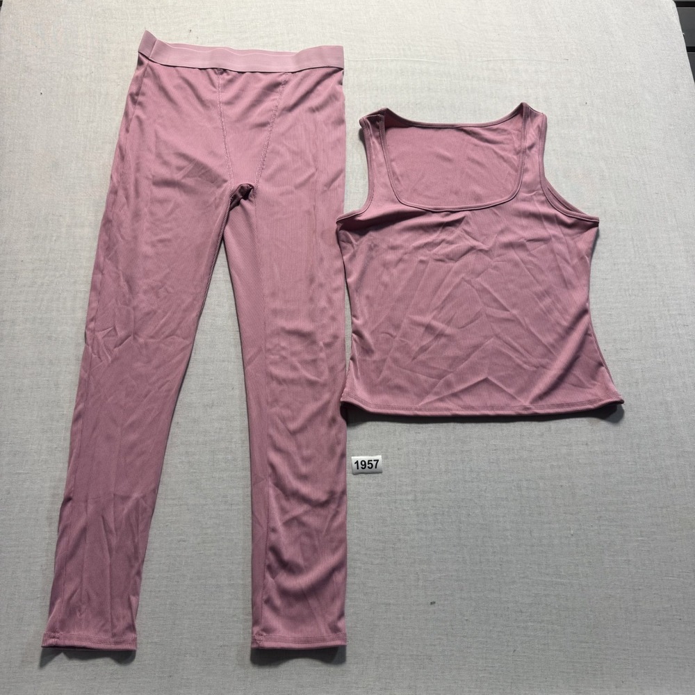 Unbranded Ribbed Knit 2 Piece Set Womens L Mauve Pink Excellent